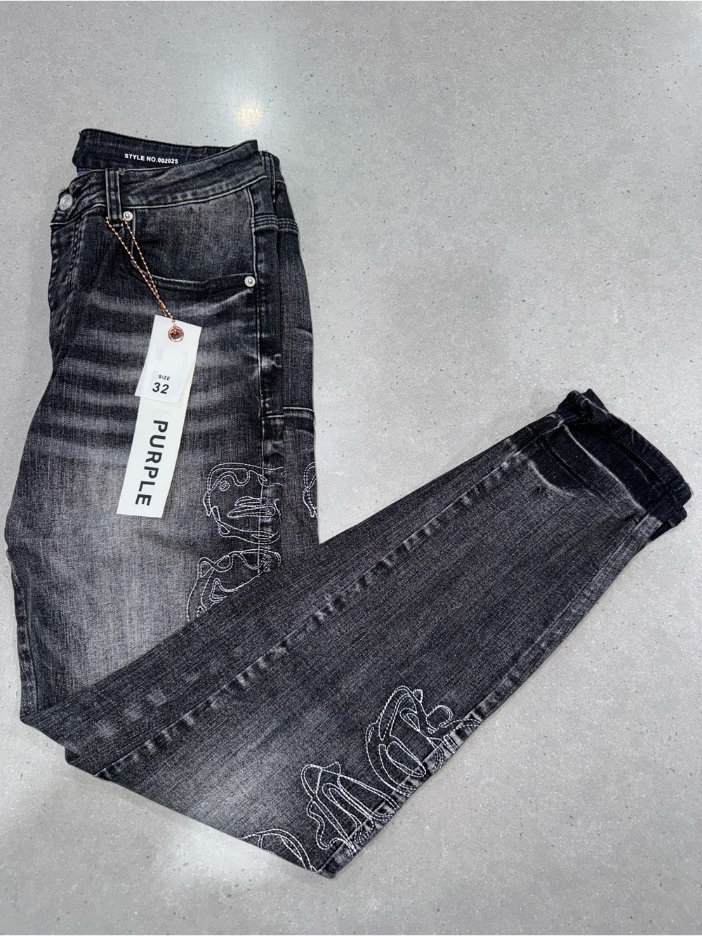 Slim Fit Black Washed Jeans with Subtle Embroidery - PURPLEBRAND
